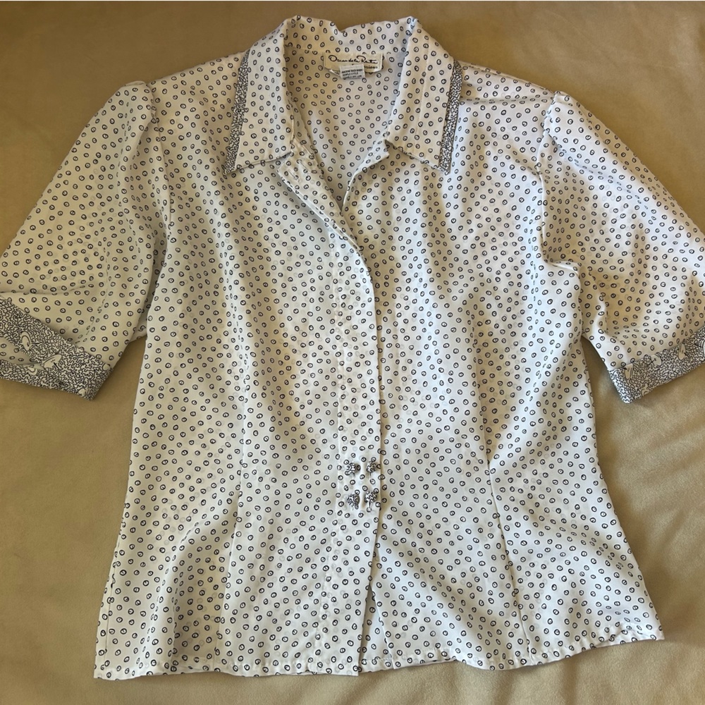 Vintage Oscar de la Renta White Blouse with Black Dot Print